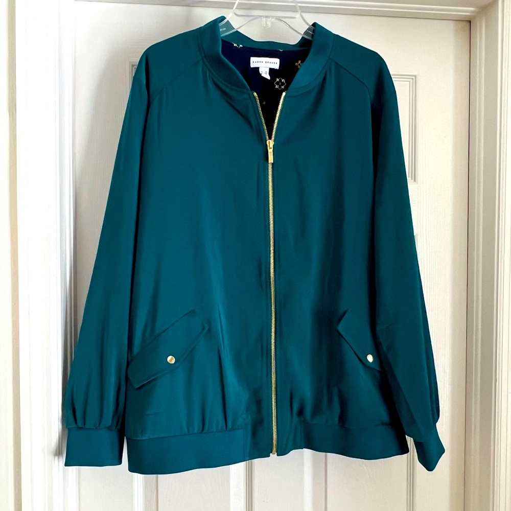 Susan Graver Full Zip Bomber Style Emerald Green Jacket